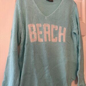 Wooden Ships Teal BEACH Roll Crew Neck Sweater, Size Medium/Large